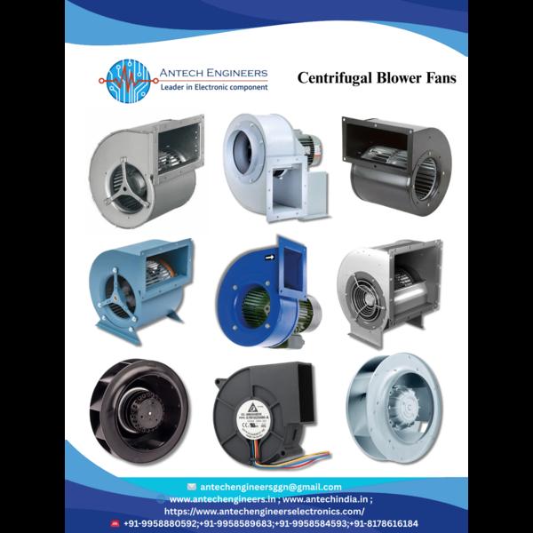 A centrifugal blower fan draws