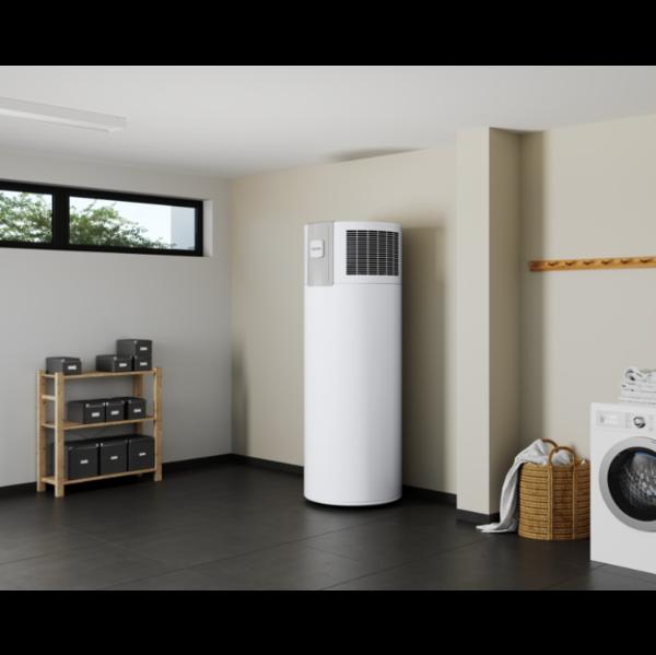 DHW heat pump installed indoors and outdoorsCompa