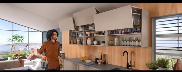 For wall cabinets with high, bi-fold lift systems 