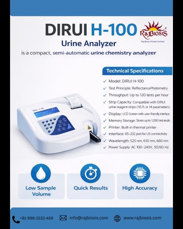 The DIRUI H-100 Urine Analyzer is a compact, semi