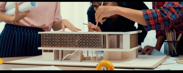 The exterior of a building set