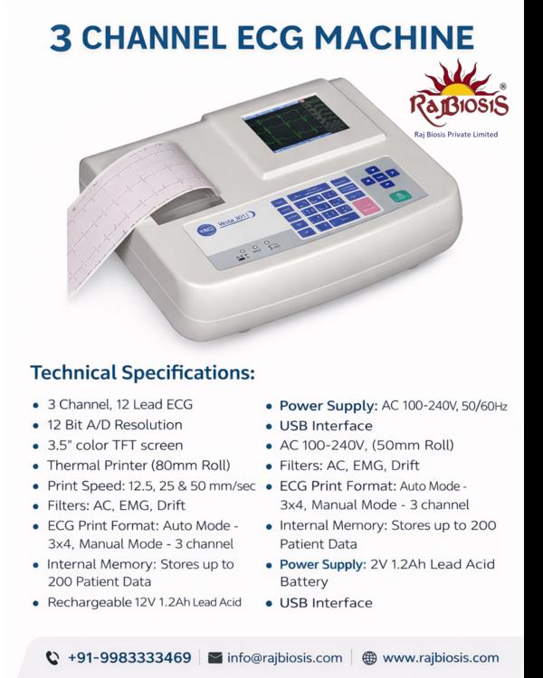 The Vesta 301i 3-Channel ECG Machine is a compact 
