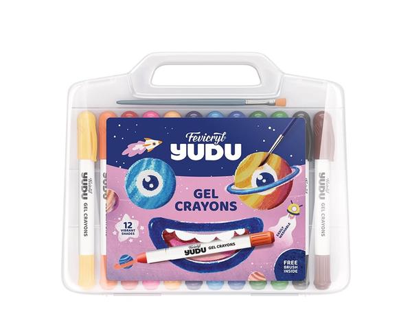 Fevicryl Yudu Gel Crayons | 12 Colours with 1 Brus