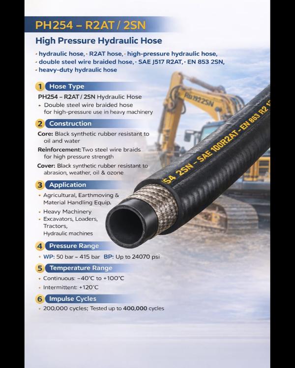 PH254 R2AT / 2SN Hydraulic Hose is a high-pressure