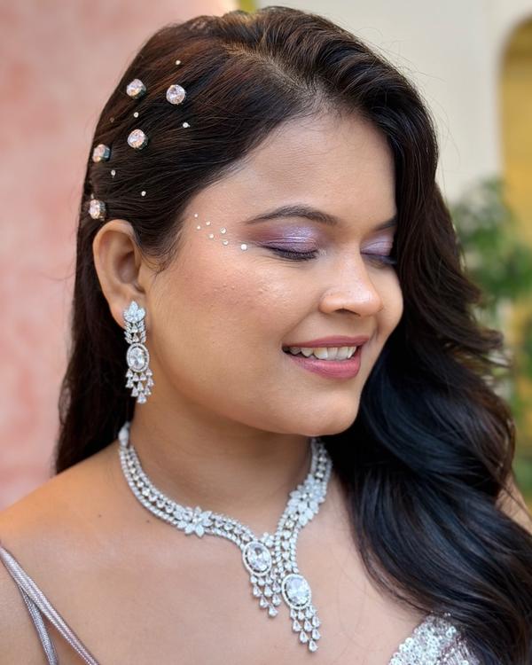 Natural glowing skin with soft purple sh