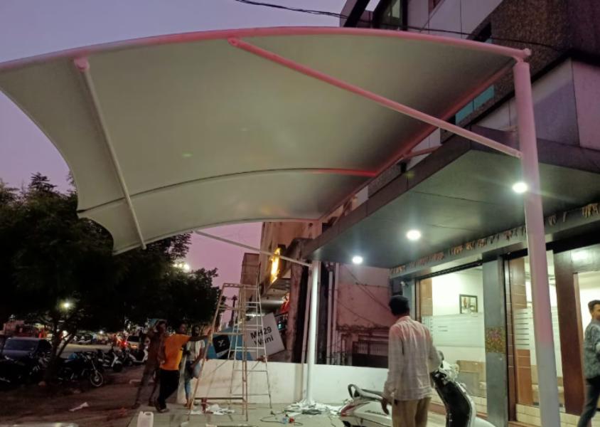 Terrace tensile roofing has be
