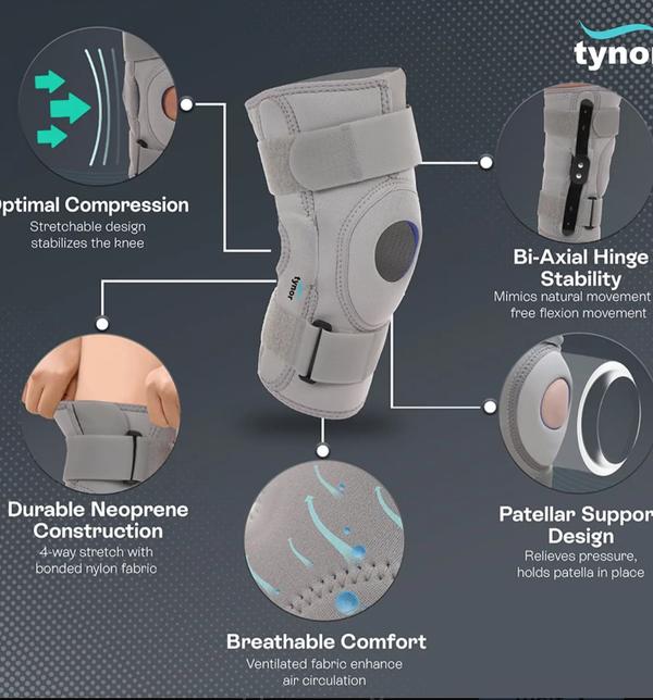 The Tynor knee support hinged in the image has the