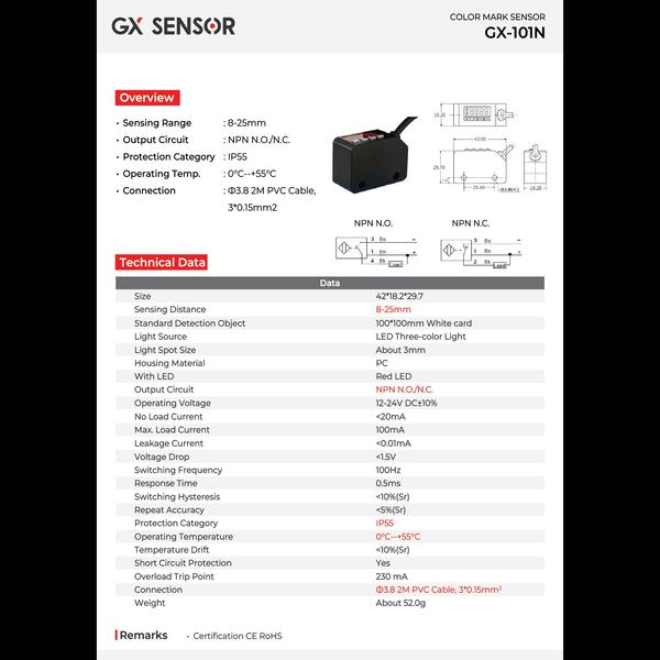 The GX-101N Color Mark Sensor is a compact, high-p