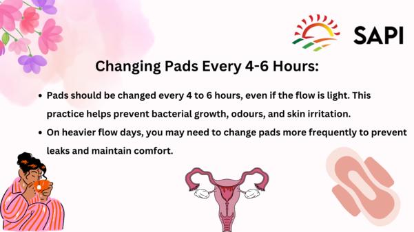 Changing sanitary pads every 4–6 hours helps preve