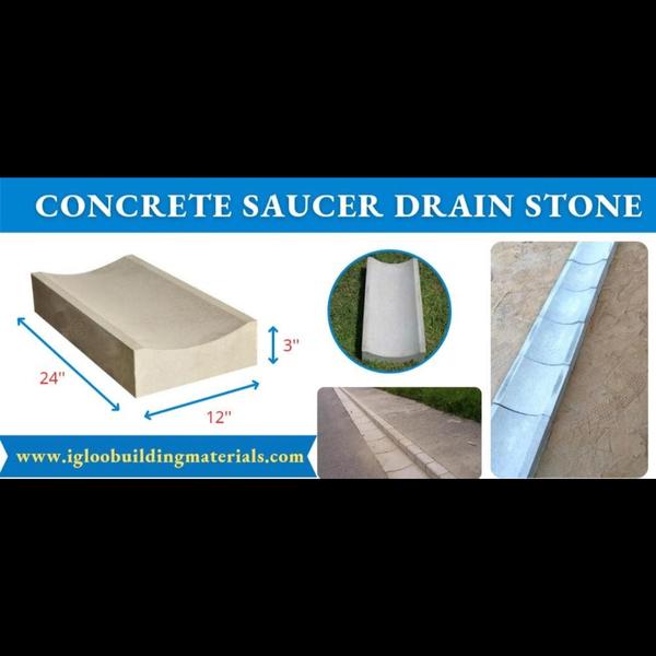 Saucer drains are precast concrete, shallow, half