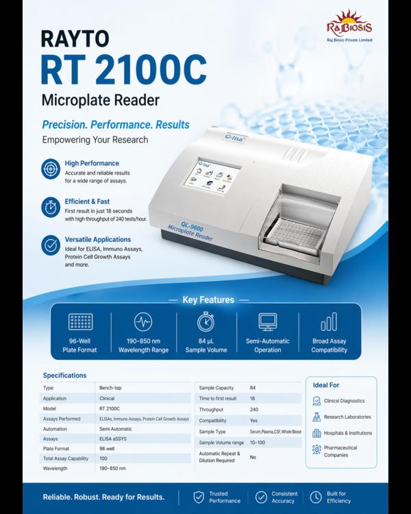 The Rayto RT 2100C Microplate Reader is a reliable
