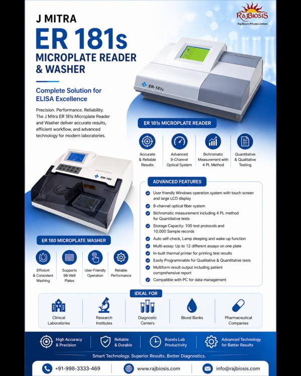 The J Mitra ER 181s Microplate Reader & Washer is 