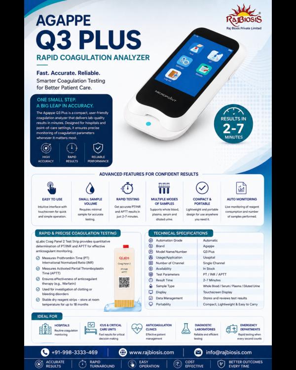 The Agappe Q3 Plus Rapid Coagulation Analyzer is a
