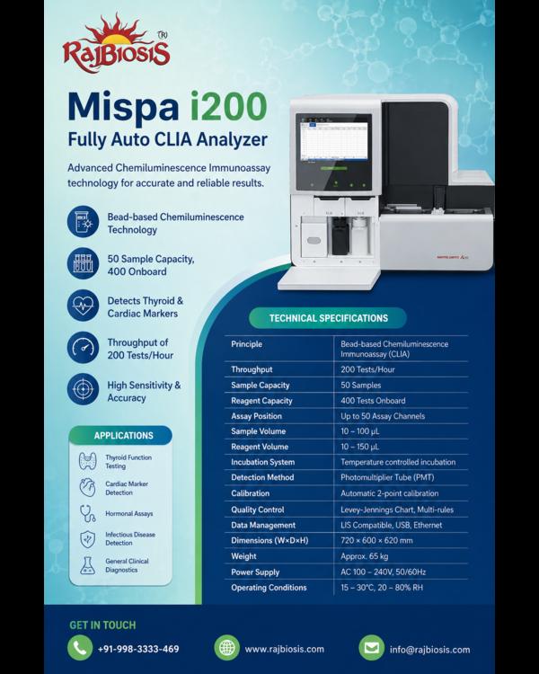 The Mispa i200 Fully Automated CLIA Analyzer is an