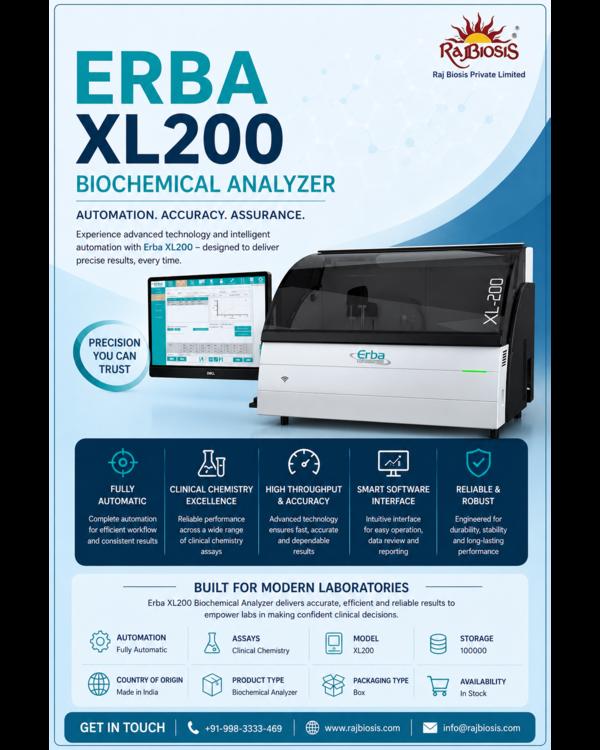 The Erba XL200 Biochemical Analyzer is a fully aut