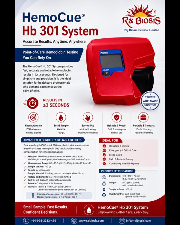 The HemoCue® Hb 301 System is a reliable, point-of