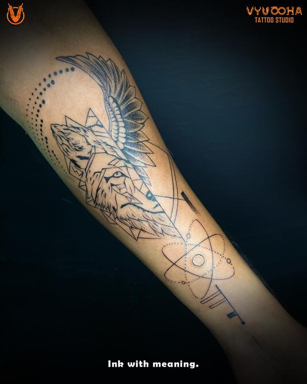 Custom Wolf & Eagle Tattoo in 