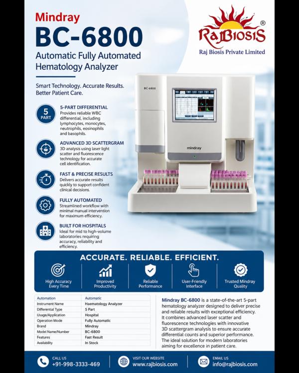 The Mindray BC-6800 is a fully automated 5-part di