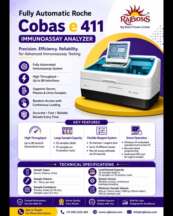 The Roche Cobas e 411 is a fully automated immunoa