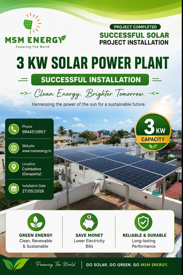 MSM Energy proudly completed a 3 KW Solar On-Grid 