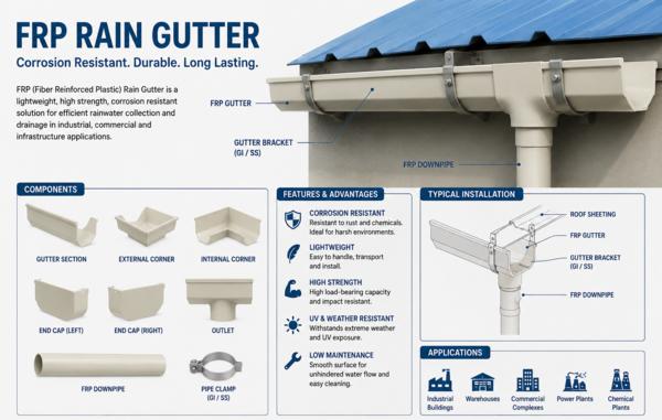 FRP Rain Gutter (Fiber Reinforced Plastic Rain Gut
