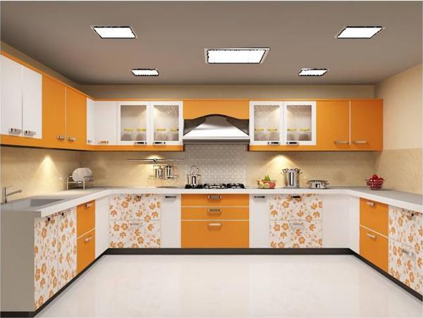 Modular kitchen glossy shutters add a touch of ele