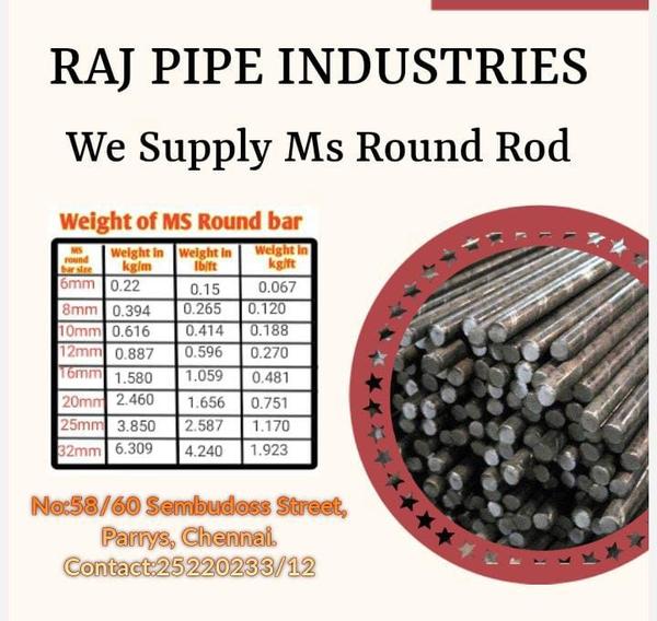 MS Round Rods 5mm to 100mm Dia available. Re-Rolli