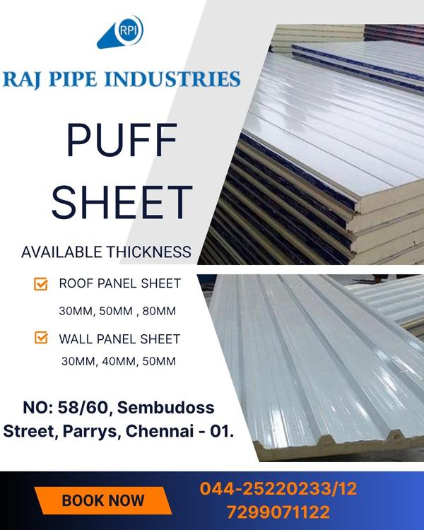 Puff Sheets 30mm, 50mm and 80mm Roof panel availab