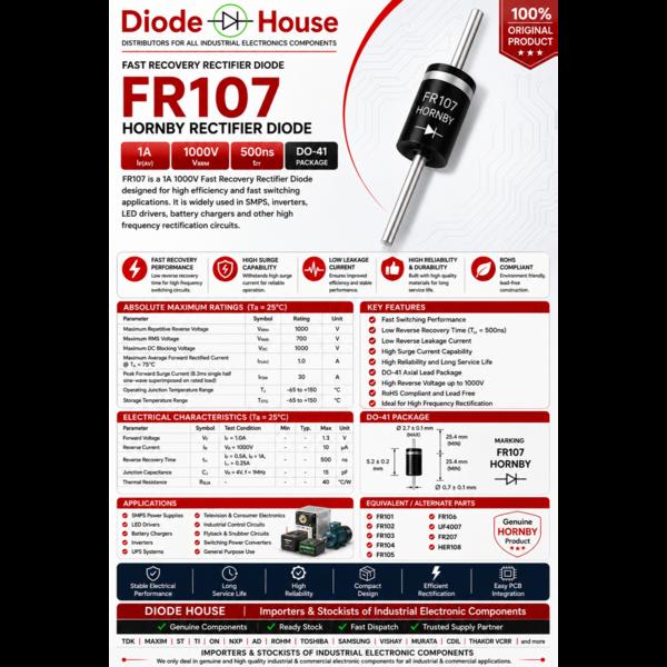 FR107 is a 1A 1000V Fast 