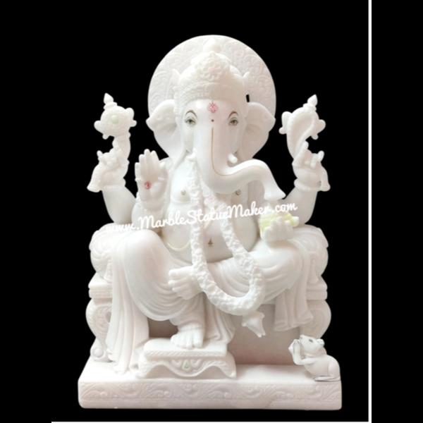 Ganapati marble idol handcrafted in premium white 
