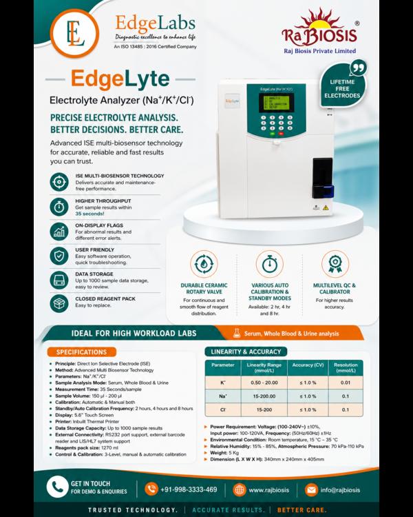 The EdgeLyte Electrolyte Analyzer is a fully autom