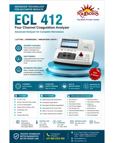 The Erba ECL 412 Four Channel Coagulation Analyzer