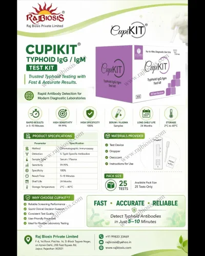 The CUPIKIT® Typhoid IgG/IgM Test Kit is a rapid i