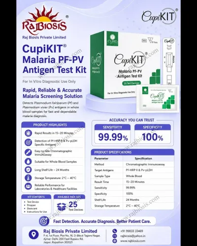 CupiKIT® Malaria PF-PV Antigen Test Kit is a rapid