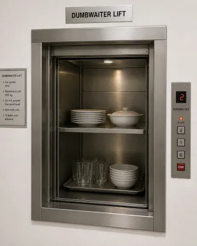 Dumbwaiter lifts are compact vertical transportati