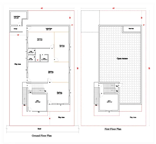 Ground and Terrace single room Floor plan details 