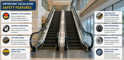 Escalators move large numbers of people efficientl