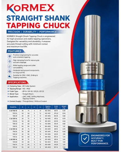 The KORMEX Straight Shank Tapping Chuck is a preci