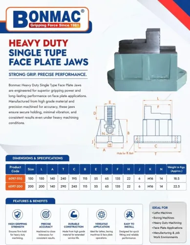 BONMAC Heavy Duty Single Type Face Plate Jaws are 
