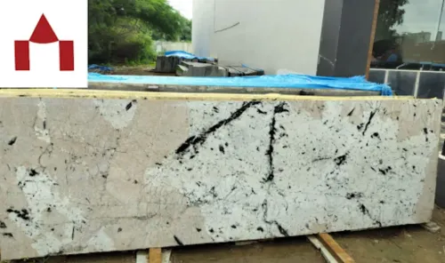 A kitchen countertop occupies 