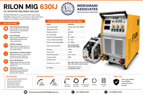 The RILON MIG 630IJ is a heavy-duty, IGBT inverter