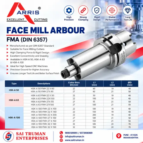 ARRIS Face Mill Arbour (FMA – DIN 6357) is a preci