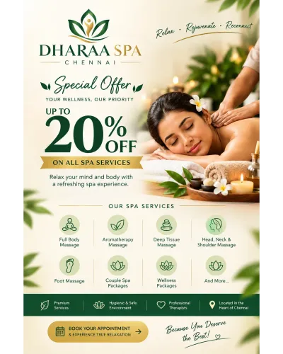 🌿✨ SPECIAL OFFER AT DHARAA SPA, CHENNAI