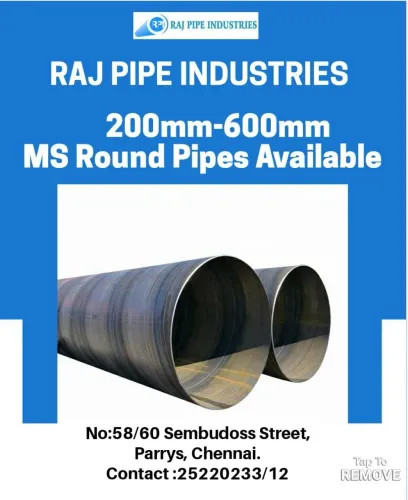 MS Round Pipe 15nb to 600nb 1.6mm to 9.53mm thickn